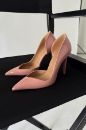 Swag İnce Topuk 10 Cm Pudra Rugan Stiletto