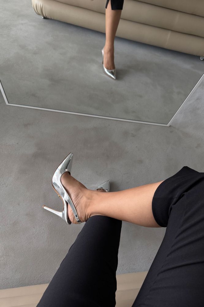 Monica İnce Topuk 10 Cm Gümüş Stiletto resmi
