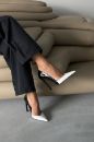 Mika İnce Topuk 12 Cm Beyaz Siyah Stiletto