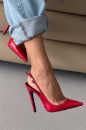 Awed Taşlı Toka Detaylı İnce Topuk 12 Cm Kırmızı Rugan Stiletto