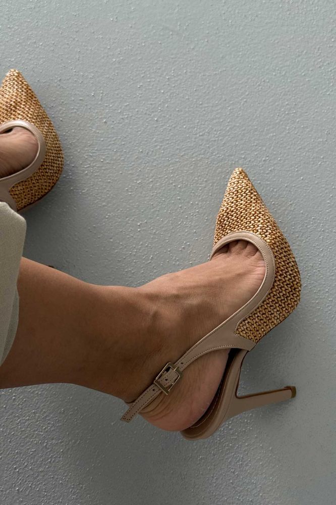 Echo İnce Topuk 10 Cm Hasır Bej Stiletto resmi