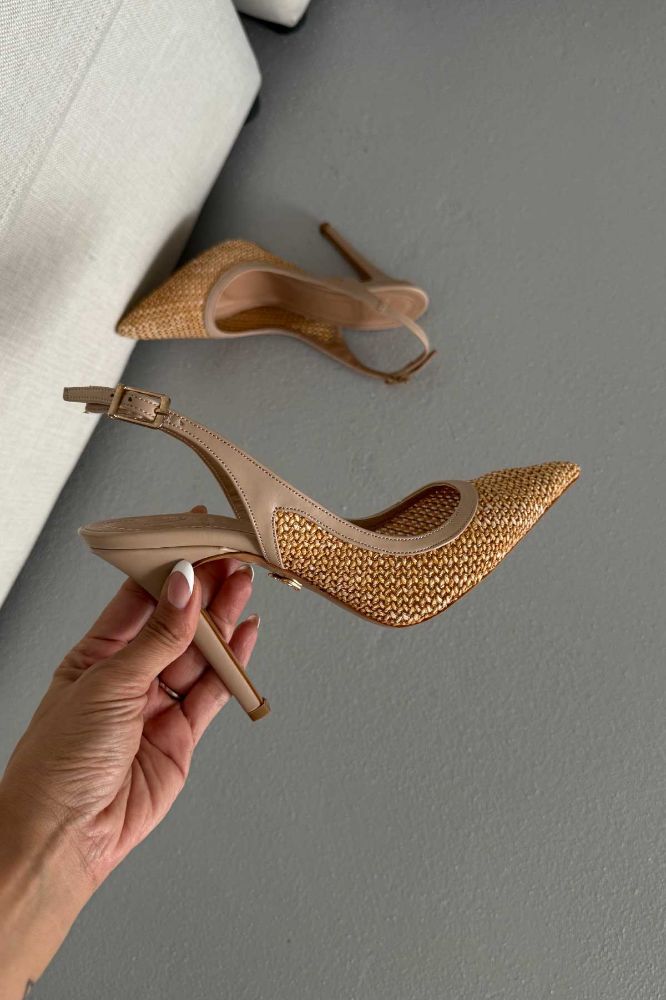 Echo İnce Topuk 10 Cm Hasır Bej Stiletto resmi
