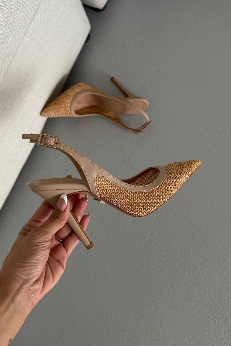 Echo İnce Topuk 10 Cm Hasır Bej Stiletto resmi