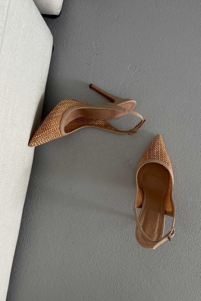 Echo İnce Topuk 10 Cm Hasır Bej Stiletto resmi