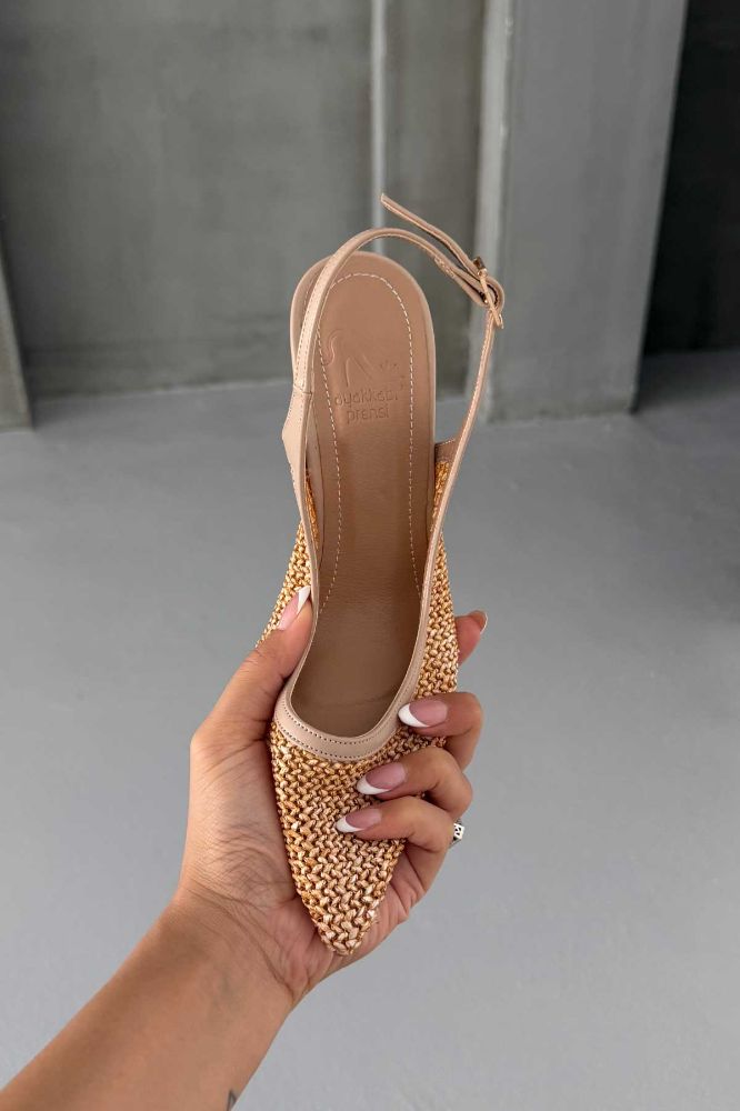 Echo İnce Topuk 10 Cm Hasır Bej Stiletto resmi