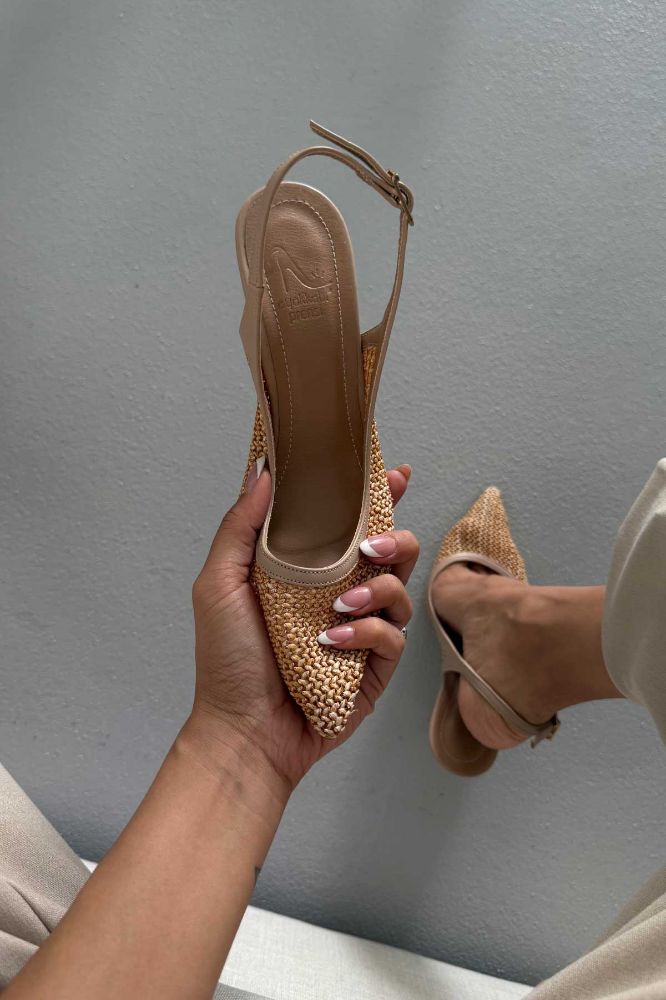 Echo İnce Topuk 10 Cm Hasır Bej Stiletto resmi