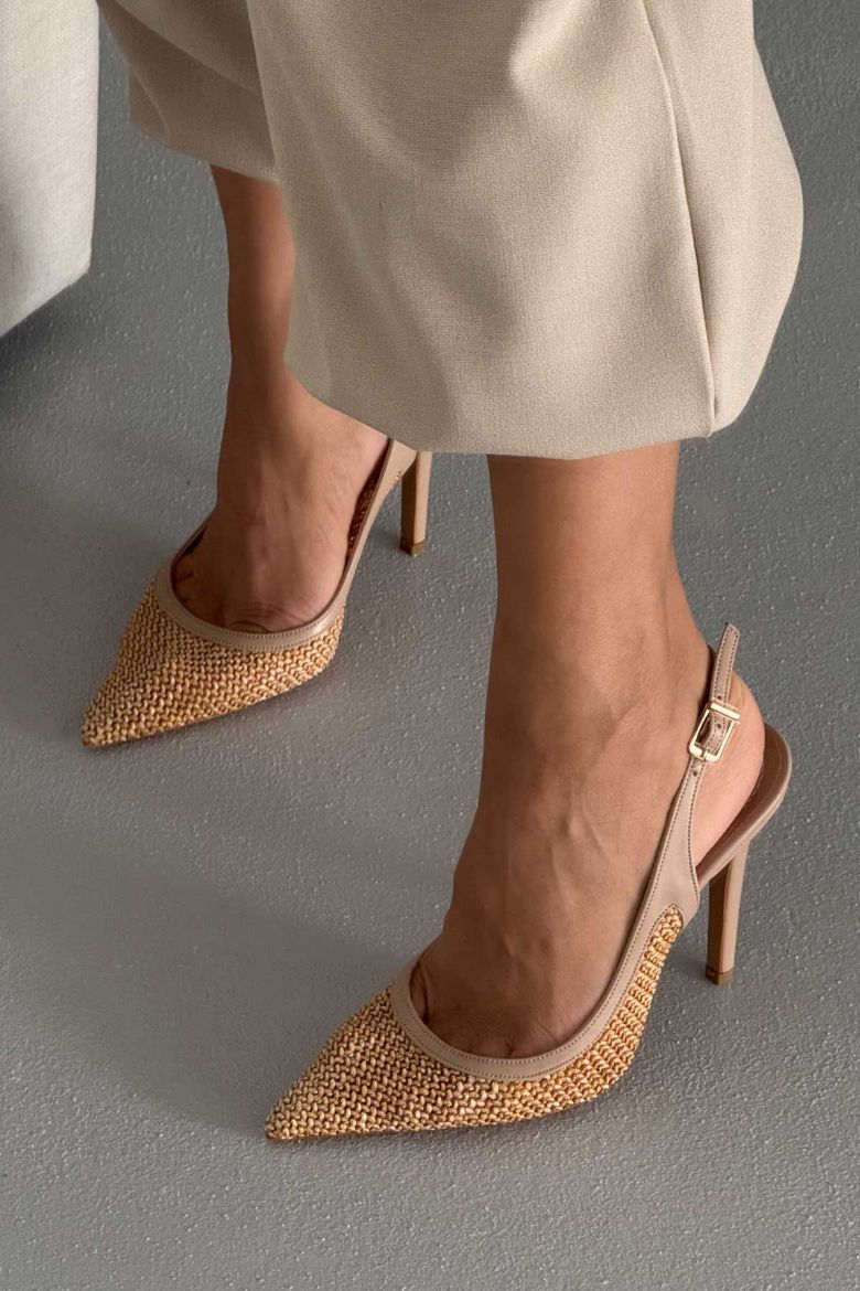 Echo İnce Topuk 10 Cm Hasır Bej Stiletto resmi