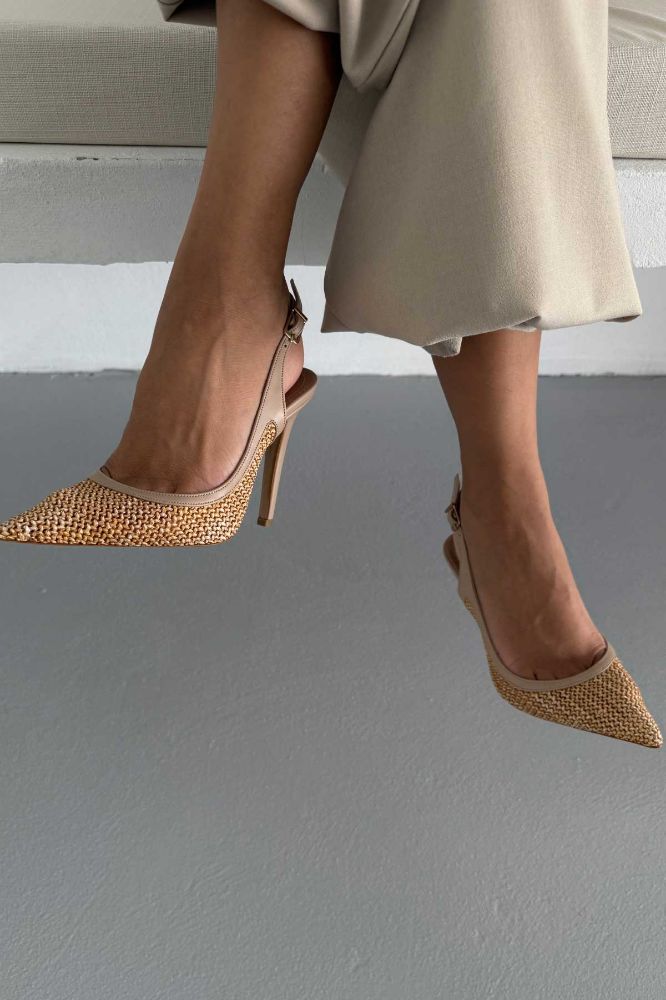 Echo İnce Topuk 10 Cm Hasır Bej Stiletto resmi