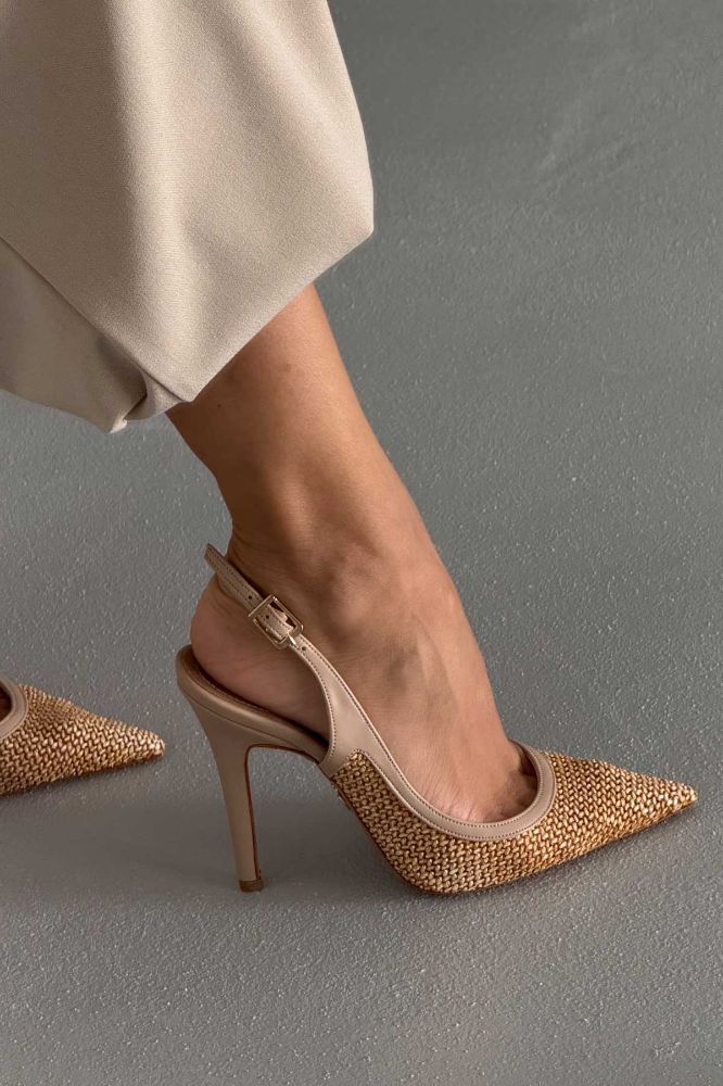 Echo İnce Topuk 10 Cm Hasır Bej Stiletto resmi