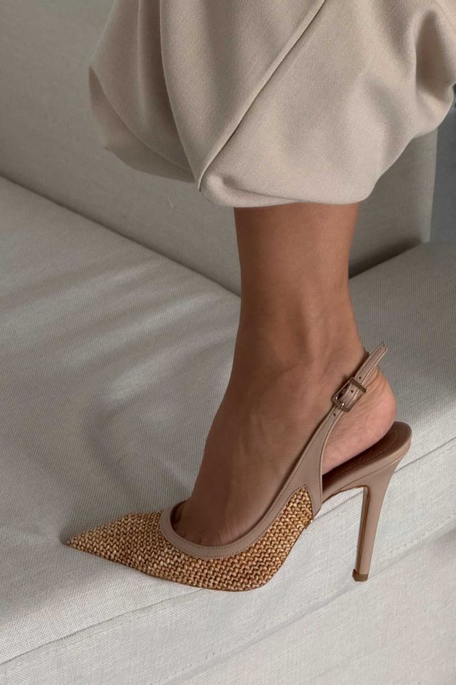 Echo İnce Topuk 10 Cm Hasır Bej Stiletto resmi