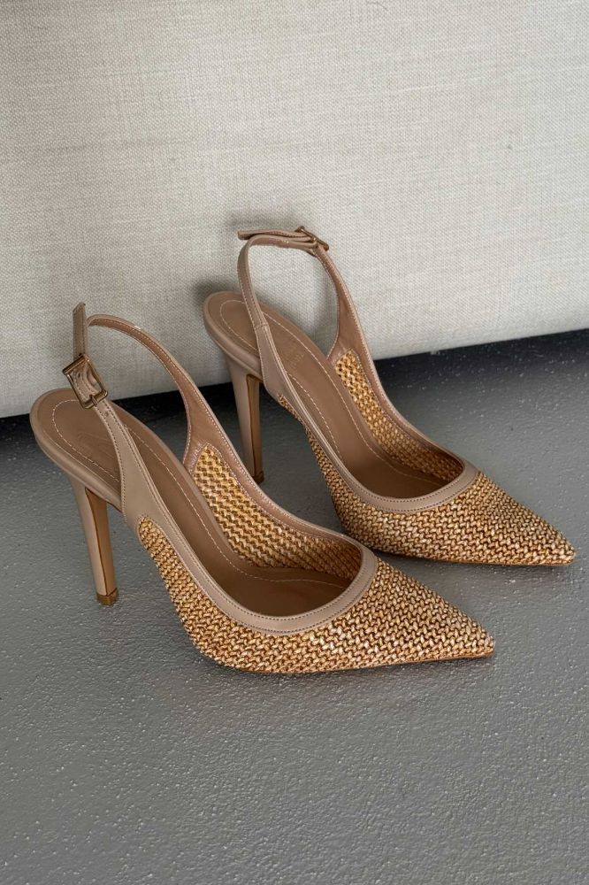 Echo İnce Topuk 10 Cm Hasır Bej Stiletto resmi