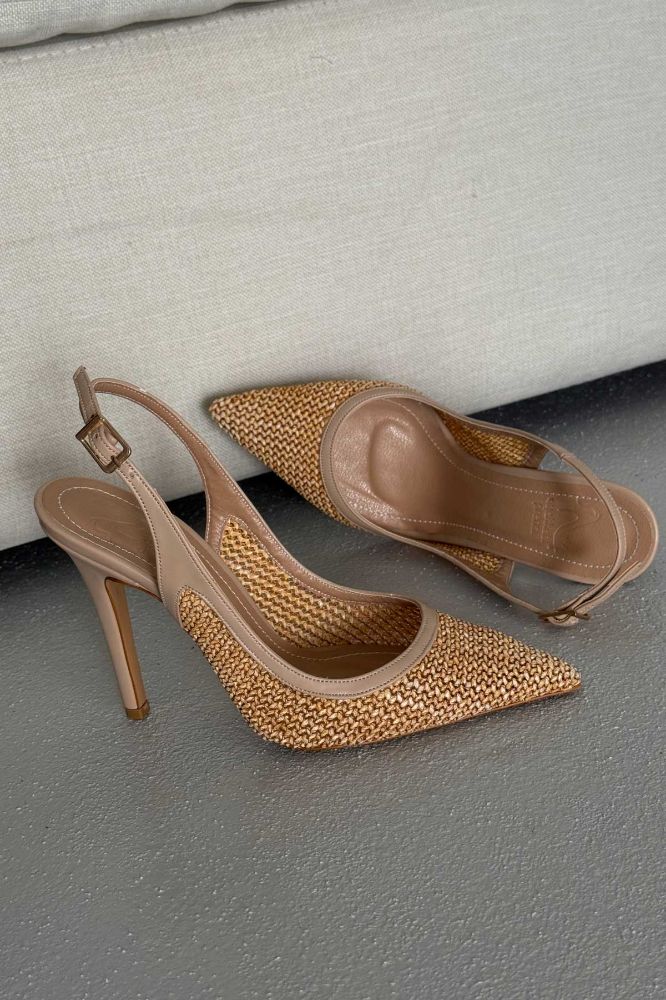 Echo İnce Topuk 10 Cm Hasır Bej Stiletto resmi