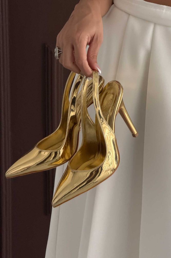Monica İnce Topuk 10 Cm Gold Stiletto resmi