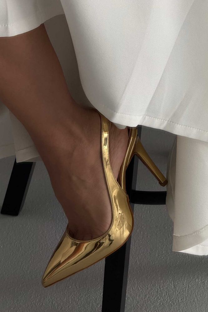 Monica İnce Topuk 10 Cm Gold Stiletto resmi