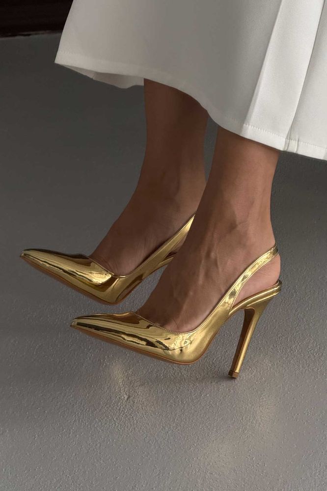 Monica İnce Topuk 10 Cm Gold Stiletto resmi