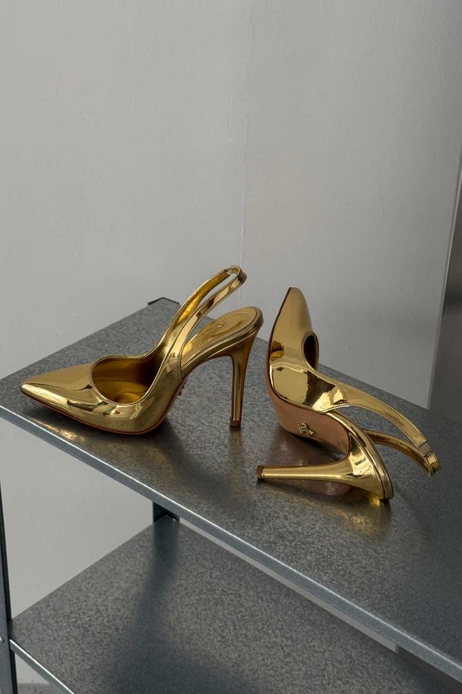 Monica İnce Topuk 10 Cm Gold Stiletto resmi