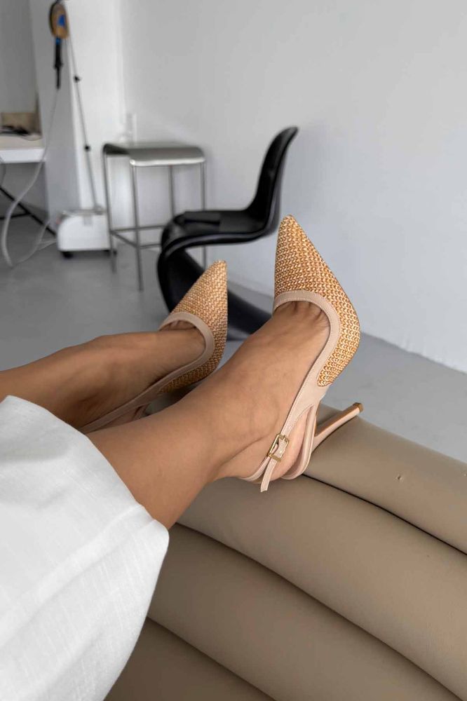 Echo İnce Topuk 10 Cm Hasır Bej Stiletto resmi