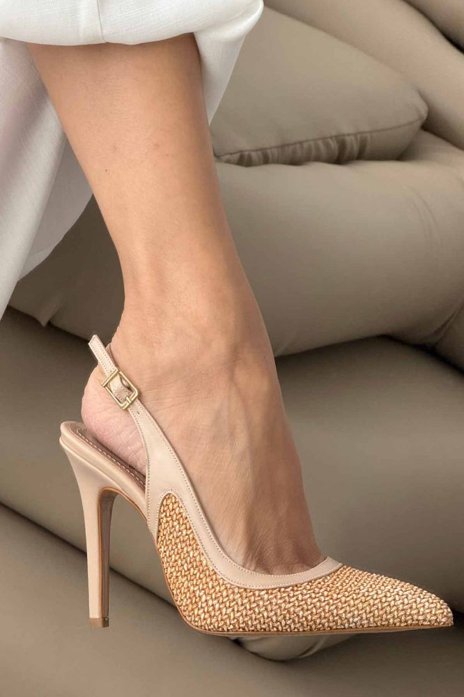 Echo İnce Topuk 10 Cm Hasır Bej Stiletto resmi
