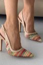 Echo İnce Topuk 10 Cm Renkli Hasır Bej Stiletto
