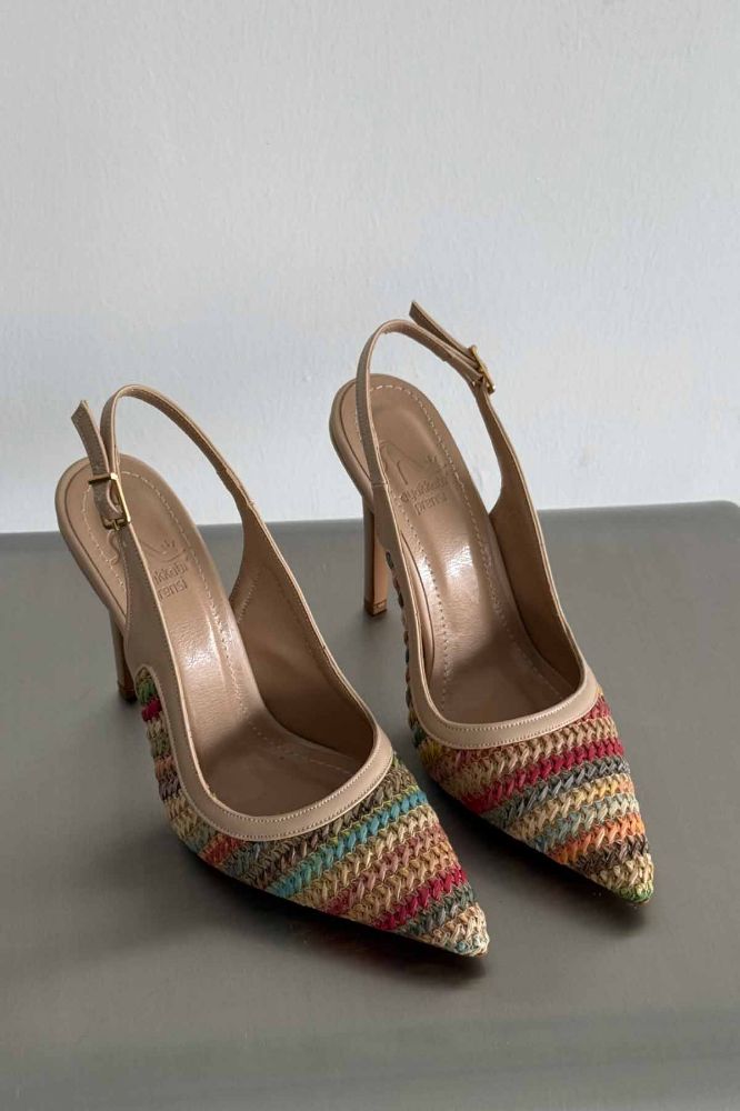 Echo İnce Topuk 10 Cm Renkli Hasır Bej Stiletto resmi