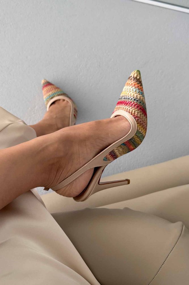 Echo İnce Topuk 10 Cm Renkli Hasır Bej Stiletto resmi