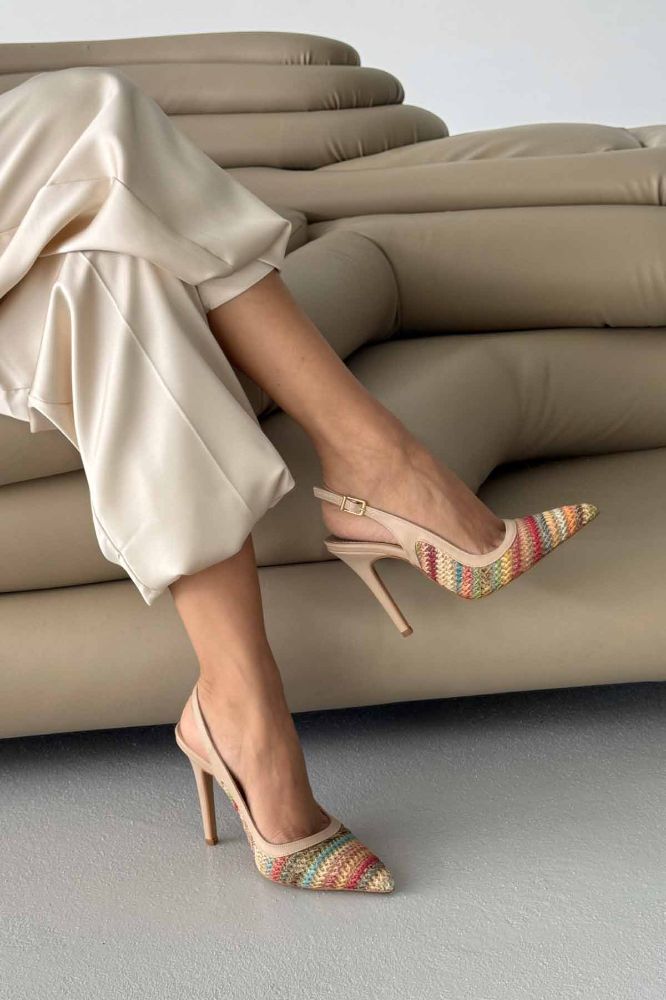 Echo İnce Topuk 10 Cm Renkli Hasır Bej Stiletto resmi