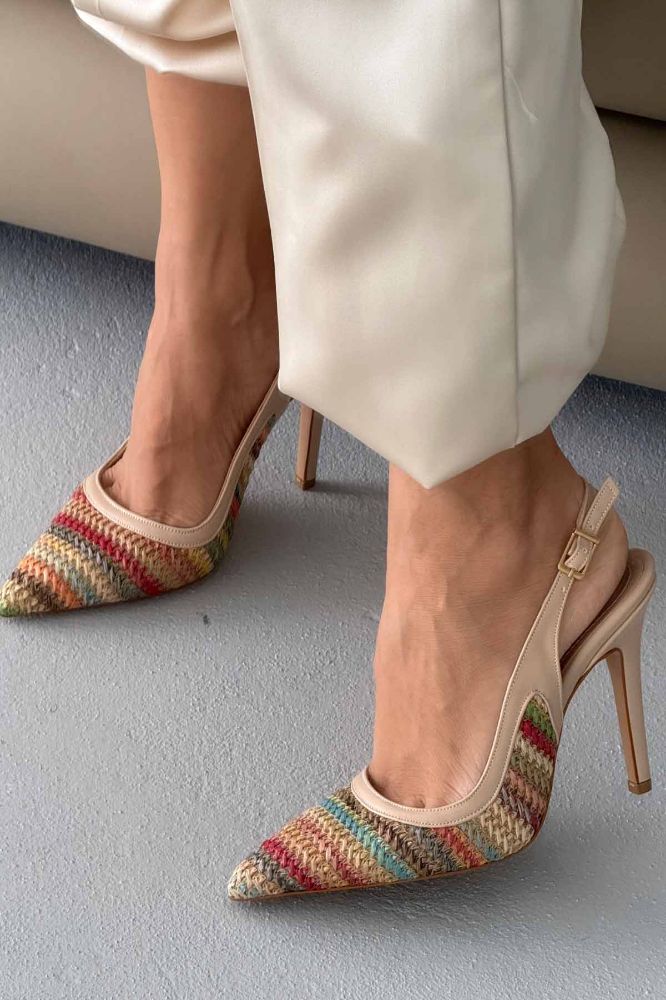 Echo İnce Topuk 10 Cm Renkli Hasır Bej Stiletto resmi