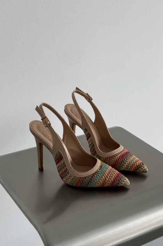 Echo İnce Topuk 10 Cm Renkli Hasır Bej Stiletto resmi