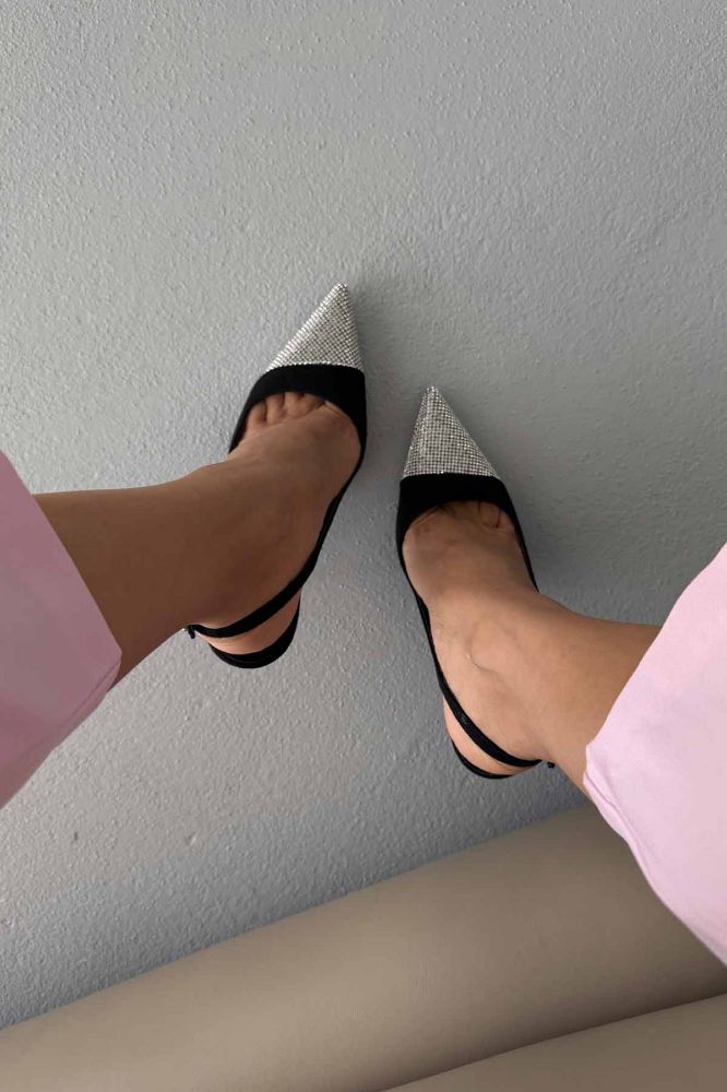 Jewel Taş Detaylı İnce Topuk 12 Cm Siyah Süet Stiletto resmi