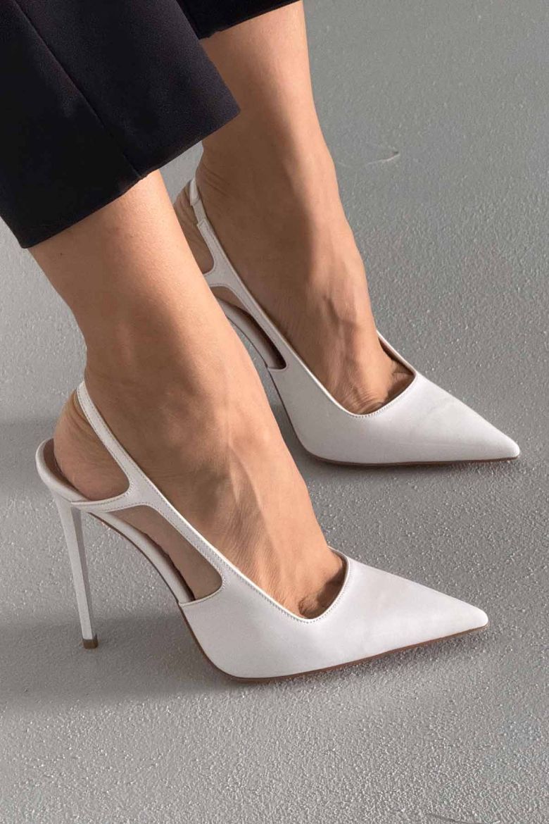 Kindra İnce Topuk 12 Cm Beyaz Rugan Stiletto resmi