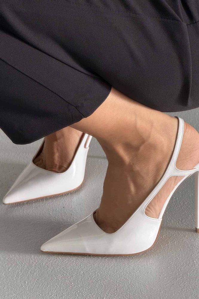 Kindra İnce Topuk 12 Cm Beyaz Rugan Stiletto resmi