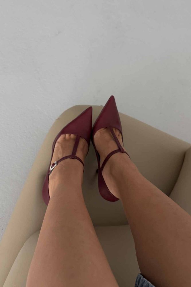 Wren Taşlı Toka Detaylı İnce Topuk 12 Cm Bordo Mat Stiletto resmi