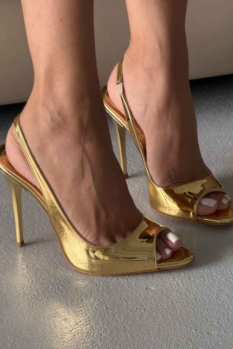 Baby Burnu Açık İnce Topuk 10 Cm Gold Topuklu Ayakkabı resmi