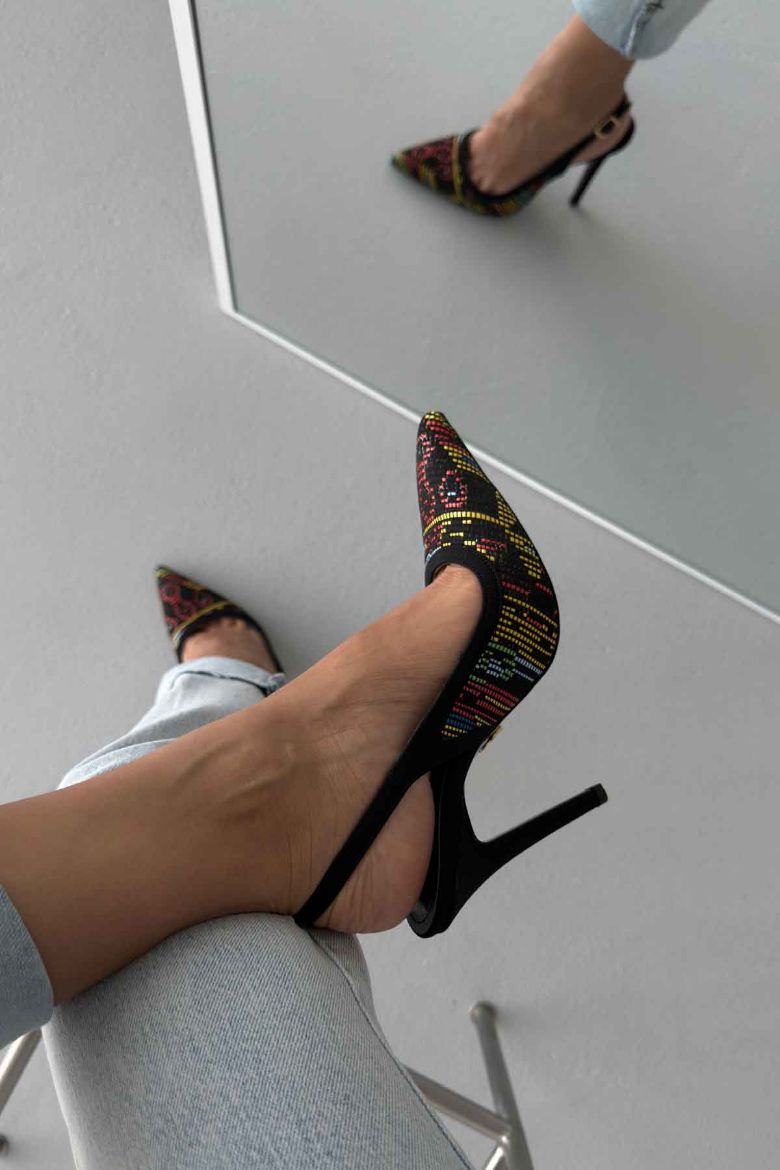 Echo İnce Topuk 10 Cm Siyah Renkli Desenli Stiletto resmi