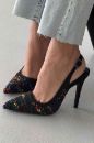 Echo İnce Topuk 10 Cm Siyah Renkli Hasır Stiletto
