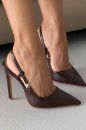 Waft Toka Detaylı İnce Topuk 12 Cm Acı Kahve Mat Stiletto