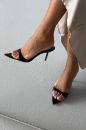 Lola İnce Topuk 8 Cm Siyah Rugan Terlik