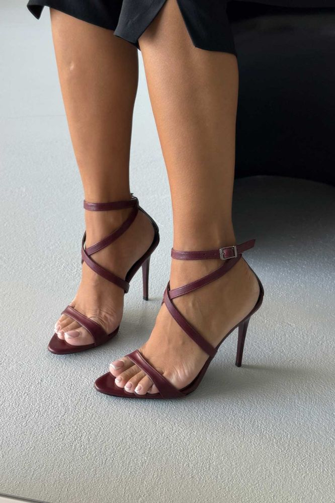 Joanne İnce Topuk 10 Cm Bordo Mat Stiletto resmi