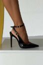 Zion Toka Detaylı İnce Topuk 12 Cm Siyah Rugan Stiletto