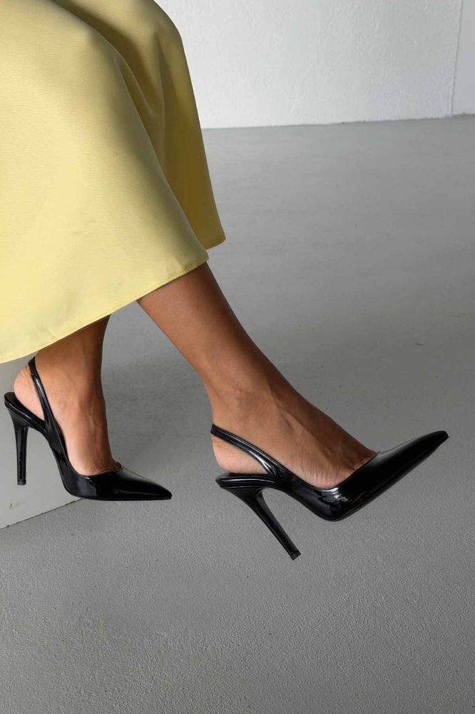 Monica İnce Topuk 10 Cm Siyah Rugan Stiletto resmi