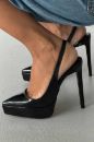 Flex İnce Topuk 13 Cm Siyah Rugan Platform