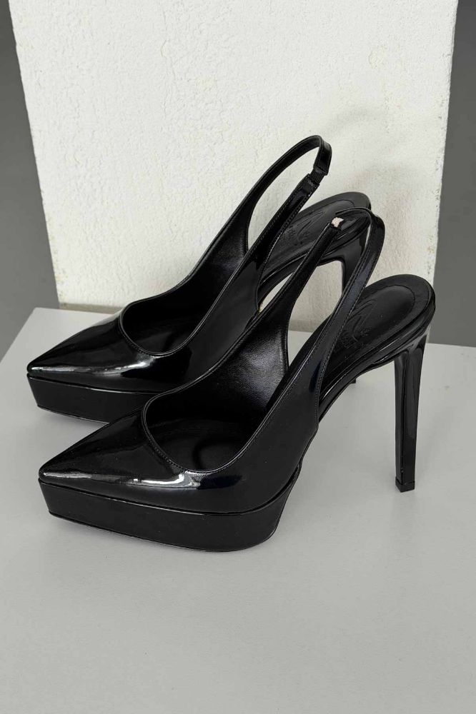 Flex İnce Topuk 13 Cm Siyah Rugan Platform resmi