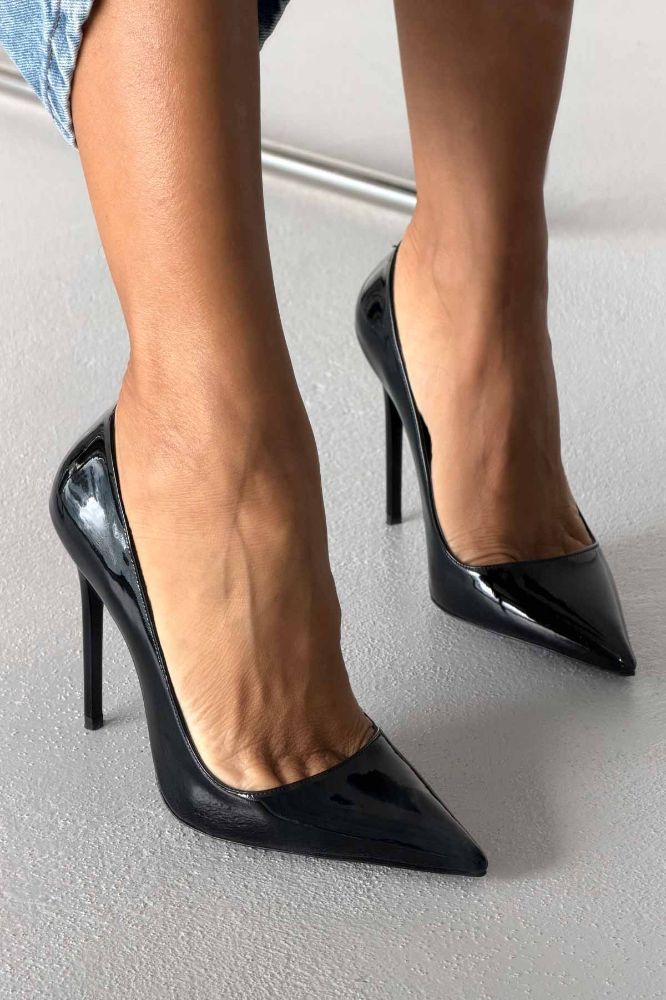 Opra İnce Topuk 12 Cm Siyah Rugan Stiletto resmi