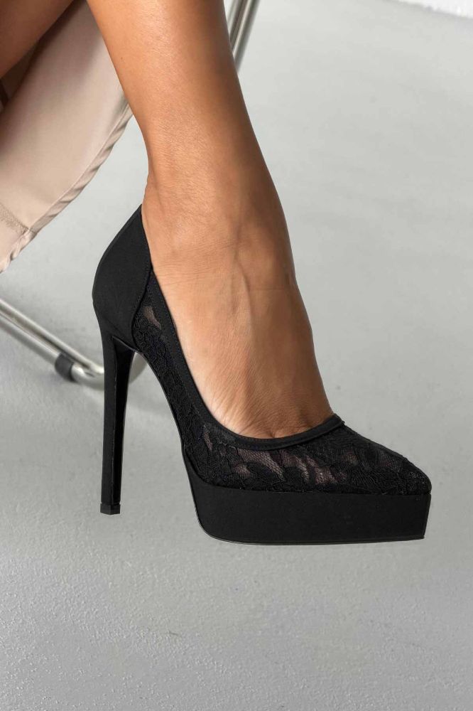 Rex İnce Topuk 13 Cm Siyah Dantelli Platform resmi