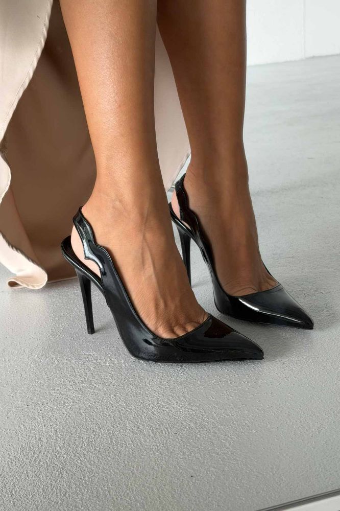 Elisa İnce Topuk 10 Cm Siyah Rugan Stiletto resmi