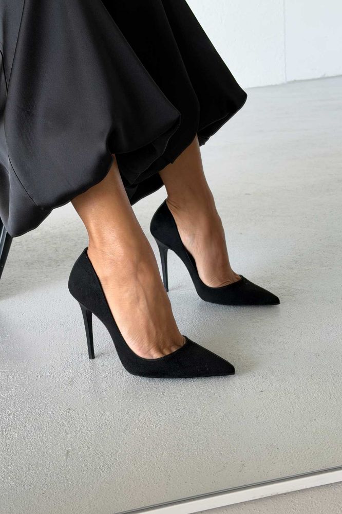Nadja İnce Topuk 10 Cm Siyah Süet Stiletto resmi