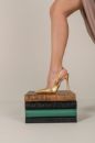 Thea Aksesuar Detaylı İnce Topuk 12 Cm Gold Kırışık Stiletto