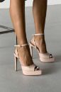 Linus Bilekten Bantlı İnce Topuk 13 Cm Nude Rugan Platform