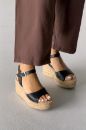 Oliver Hakiki Deri Dolgu Topuk  8 CM SİYAH MAT SANDALET