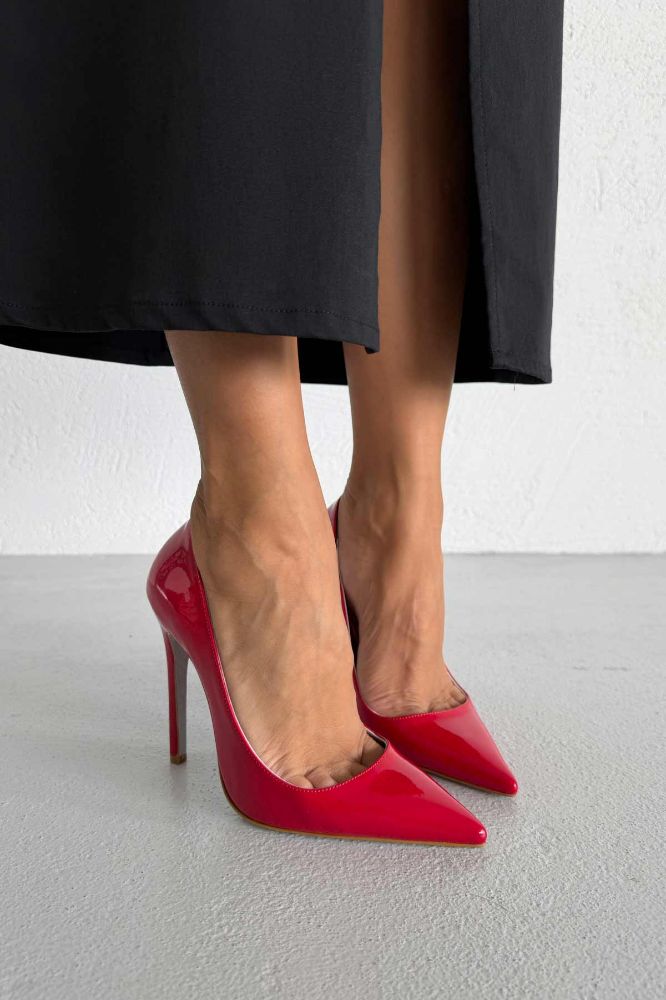 Daria Simli Taban İnce Topuk 12 Cm Kırmızı Rugan Stiletto resmi